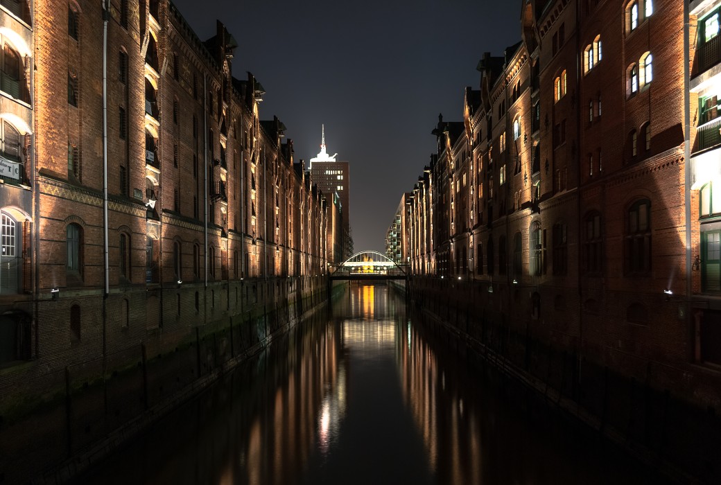 Hamburger Speicherstadt bei Nacht, Hamburg